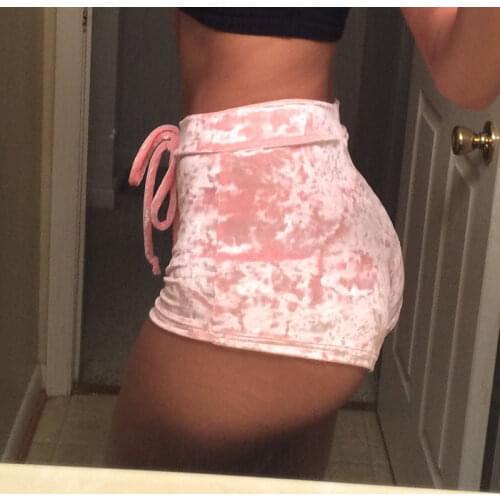 New arrival Pretty Little Thing Womens Ladies Pink Crushed Velvet Runner arrival Short Hot Casual Women Skinny Drawstring Shorts