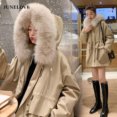 Oversized Winter Jacket Women Big Faux Fur Collar Parka Winter Warm Down Cotton Hooded Jacket Coat Casual Loose Down Cotton Coat