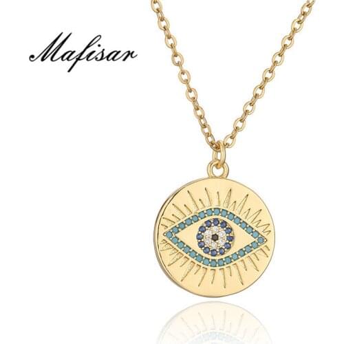 Mafisar 2021 Fashion Lucky Evil Eye Pendant Necklace Gold Chain Blue CZ Women Wedding Jewelry Daily Accessories Birthday Gift