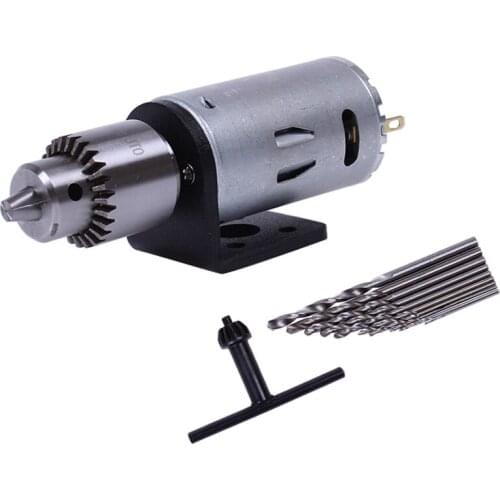 Mini Dc 12V Electric Motor Wood Pcb Hand Drill Press Drilling Set With 10Pc 0.5-3Mm Twist Bits And Jt0 Chucks Bracket Stand