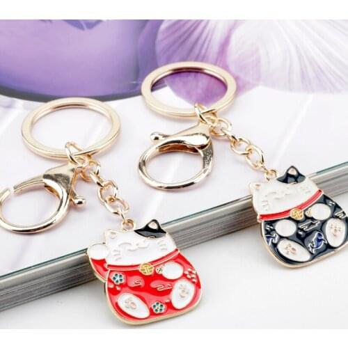 Fashion Cute Animal Fortune Cat Red/Black Lucky Cat Enamel Metal Keycahins Keyrings For Women Men Kids Friends Jewelry Gift