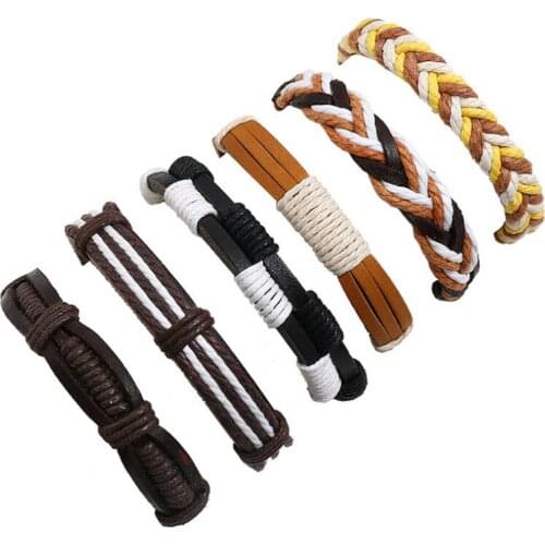 Fashion Vintage Ethnic Braided Leather Bracelet Set Handmade Casual Wristbands Unisex Retro Weave Charm Bangle Wrap Punk Jewelry