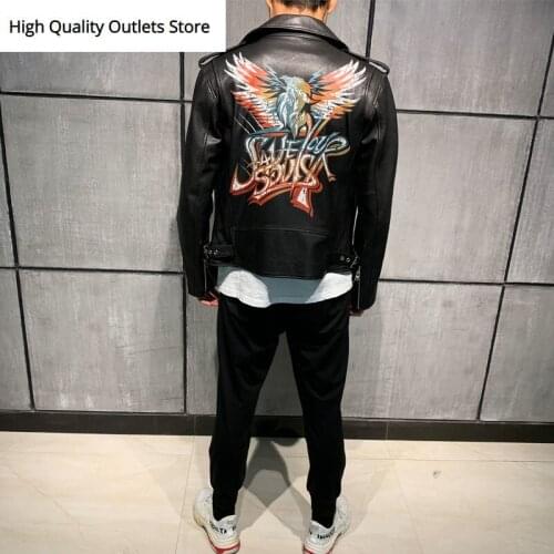 Male leather jacket paint leather coat men genuine sheepskin