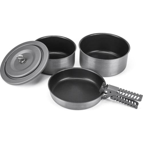 5 PCS Hard Anodized Aluminum Alloy Pots Pans Set Solid Cookware Set Fry Pans with Gripper Cooking Utensils Picnic Cooking Set
