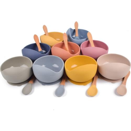 1set Silicone Baby Feeding Bowl Set Baby Learning Dishes Suction Bowl Set Spoon Non-Slip dinnerware set Spoon and bowls