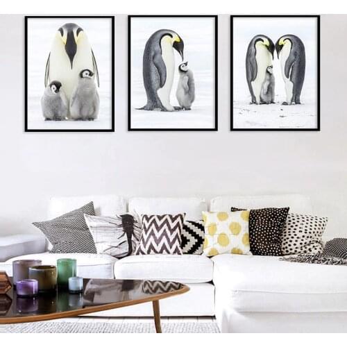 Penguin Nordic Canvas Painting Cartoon Animal Family Wall Art Poster Home Decor Children Bedroom Living Room Decor Painting