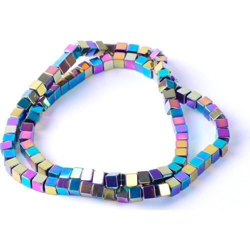 Natural Stone 2/3/4mm Hematite Beads Multi color Beads Bright Square shape DIY Necklace Bracelet Jewelry Making Accessories