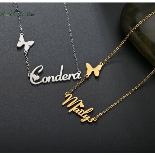 Nextvance Personalized Name Necklace Butterfly Stainless Steel Customized Pendant Chain Lover For Women Creative Gift Jewelry