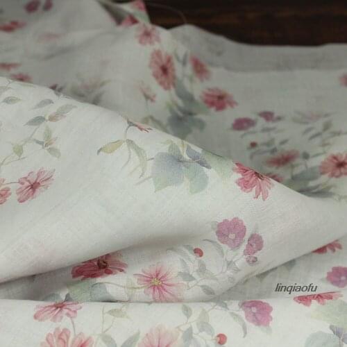 Original bleached bottom flower summer printed ramie fabric, dress robe fabric