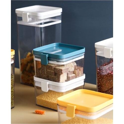 Whole grain Transparent Food Preservation Jar Kitchen Dry Goods Storage Jar Fresh-keeping Box Screen Compartment Food Sealed Jar