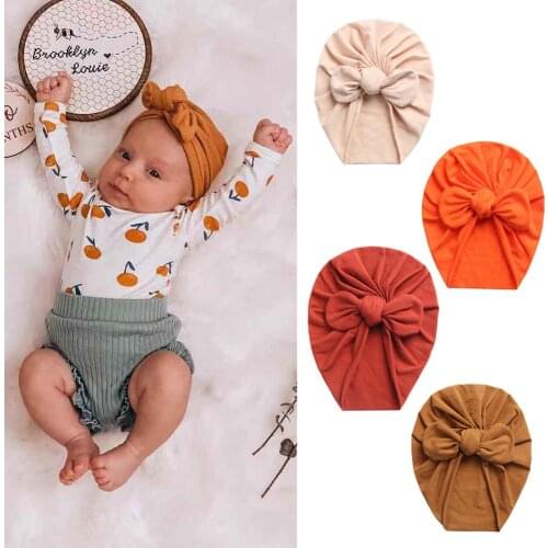 Solid Baby Cotton Beanies Cute Bear Ear Bowknot Turban Hats Sweet Soft 0-4T Elastic Caps for Newborn Baby Boy Girls Headwraps