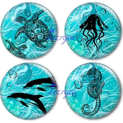Marine organism Glass Cabochon, turtle Jellyfish Round photo Virgin Mary glass cabochon demo flat back Making findings