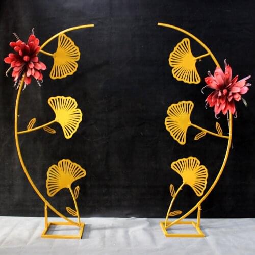 Wrought Iron Ginkgo Leaf Road Guide Arch Wedding Props Decoration Stage Background Window Decoration T Stage Road Guide Flower