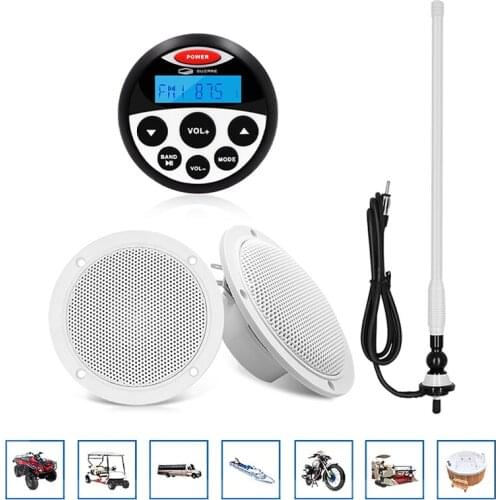 Waterproof Marine Stereo Audio Radio Bluetooth Receiver Car MP3 Player+4" Marine Speakers+FM Antenna For ATV RV Boat Motorcycle