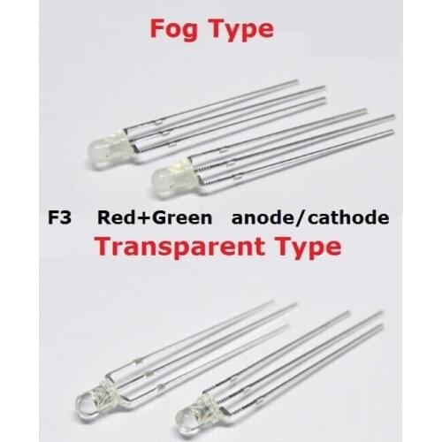 100PCS 3MM LED Common anode Red & Green light emitting diode F3 led Common cathode 3pin 3P Transparent/Fog positive negative