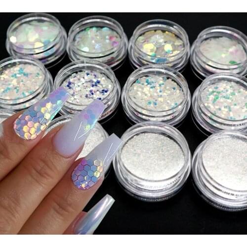 12 Boxes/set Mermaid Hexagon Nail Glitter Sparkly Chunky Sequins AB Chameleon Flakes Slices DIY Nails Art Decorations Manicure