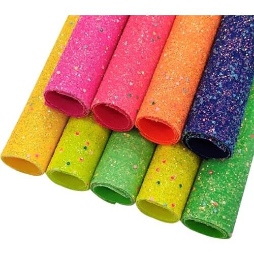 Diamond Sequin Colorful Fluorescent Chunky Glitter Faux Synthetic Leather Fabric Sheets for Making Shoe/Craft/Bag/Hair Bow