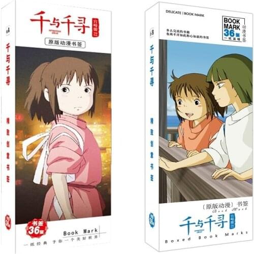 36Pcs/Set Miyazaki Hayao Spirited Away Anime Bookmark Figure Book Holder Message Card Stationery Bookmarks