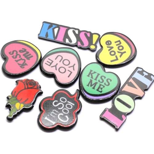 50/100pcs Assorted DIY Acrylic Plastic Word Beads Charms Happy Valentines Day Love You Kiss Me I'm So Cool Words Patch Pin