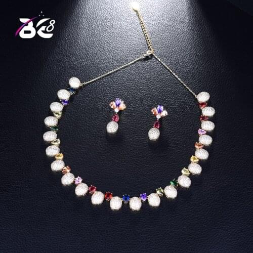 Be 8 New Elegant Shape Bridal Necklace Bracelet Earrings 2pcs Jewelry set Cubic Zirconia Big Wedding Jewelry Set for Brides S381
