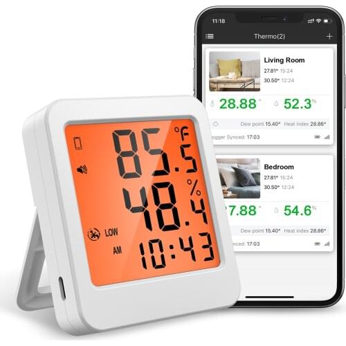 ORIA Wireless Thermometer Hygrometer Bluetooth Digital Temperature Humidity Clock Indoor Electronic LCD Hygrometer Humidity Mete