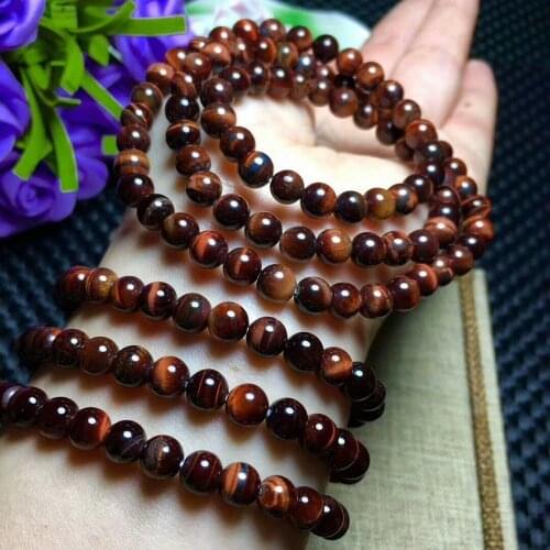 Natural Red Tiger Eye Stone Bracelet 6mm AAA 3ROWS