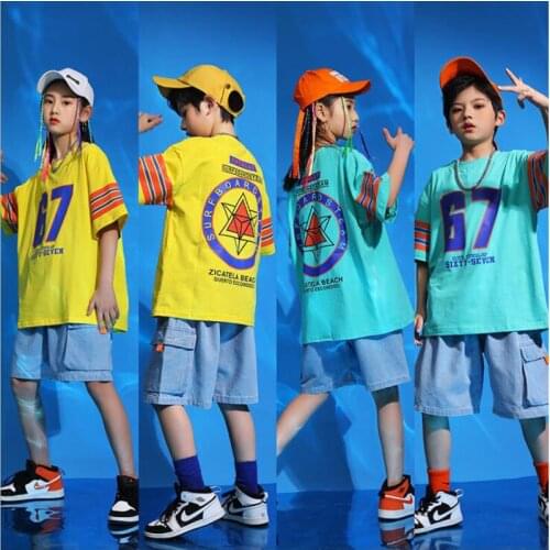 Kids Concert Outfits Hip Hop Clothing Tee Oversized TShirt Streetwear Cargo Summer Shorts For Girls Boy Dance Show Costumes