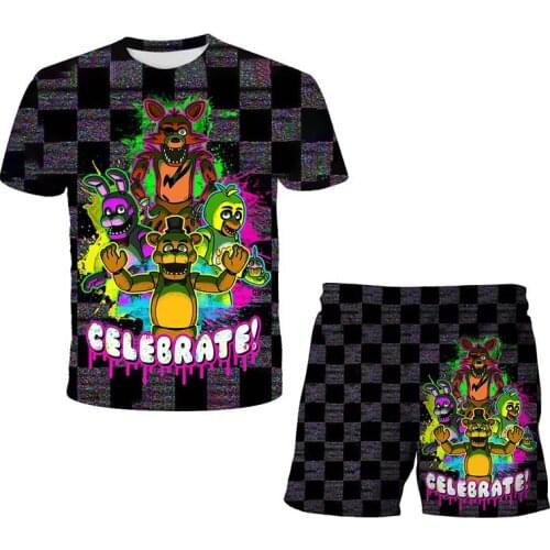 2021 New Summer 3D Printed Fnaf Kids Set Anime Movie Print Teen T-Shirts Pants 2 Piece Casual Tops 4-14T