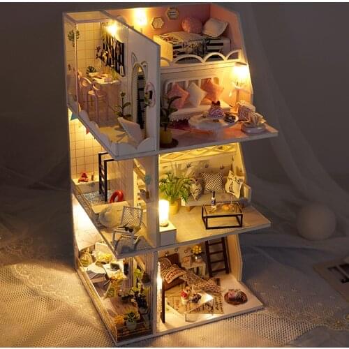 Electric LED Light Creative diy House Craft Model Kids Toy DIY Handmade Art Romantic Beauty Landscape Model Toys For Children