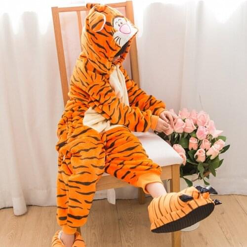 Flannel Kids Tiger Onesies Cartoon Animal Tigger Pajamas Children Nightwear Cosplay Costumes