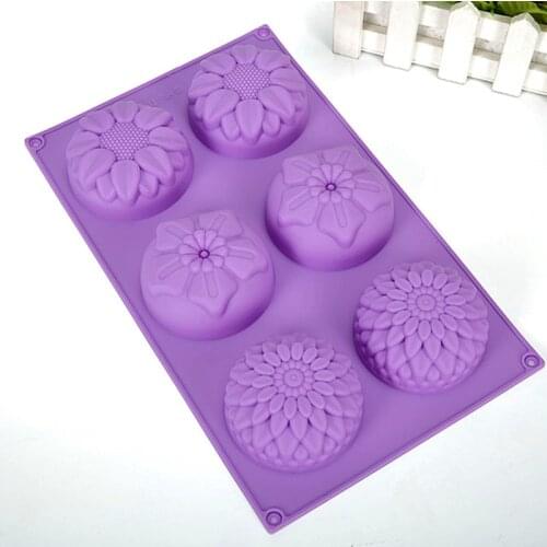 DIY Handmade Soap Mould Baking Accessories 6 Holes Flower Shaped Silicone Non-toxic Fondant Cake Mold Soap Making Kitchen Tools
