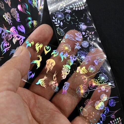 Nail Sticker Holographic Laser Nail Foil Fire Flame Flower Geometry Pattern Nail Art Transfer Stickers Decals Tips Decoration