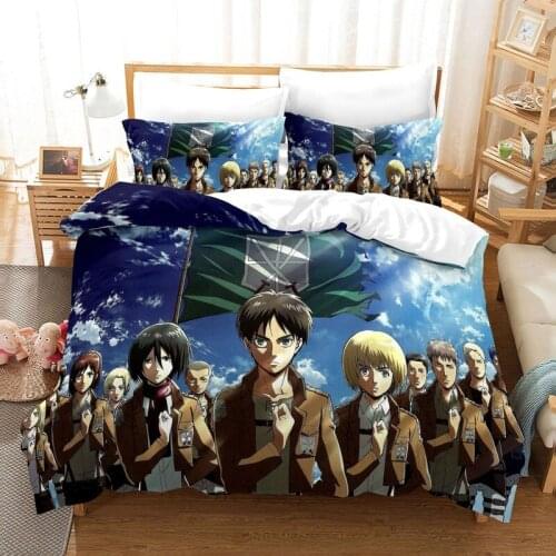3D Cartoon Anime Attack on Titan Printed Bedding Set King Queen Duvet Cover Pillowcase Comforter Cover for Adult Kids Bedclothes