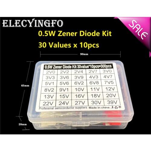 30 values x10pcs 0.5W 1/2W Glass Zener Diode kit box 2V0-39V