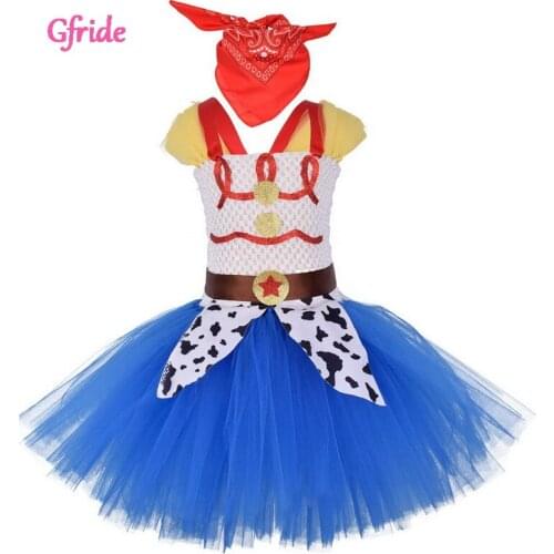 Girls Jessie Costume Cowboy Cowgirl Girls Tutu Dress With Hat Scarf Set For Kids Fancy Tulle Dress Children Birthday Party Dress