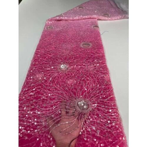 Hot Sale French Mesh Lace Fabric Stack Sequins Beads Tube Craft Sewing Prom Banquet Party Bridal Wedding Dress 5 Yards Wholesale