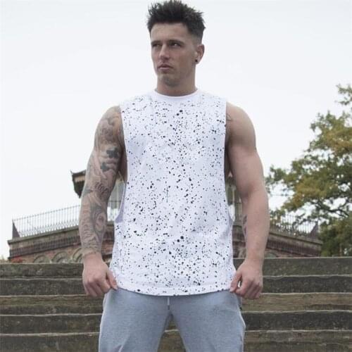 New Splatter Dot Tank Top Men Gyms Clothing Bodybuilding Stringer Singlets Muscle Vest Cotton Fitness Dropped Armhoes Undershirt