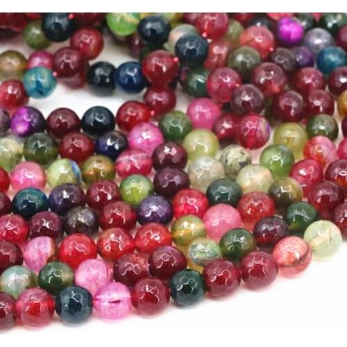 Multicolor Faceted Round Natural Stone Agates Onyx Loose Beads for Jewelry Making 6mm 8mm 10mm 12mm Craft Accessories 15inch A26