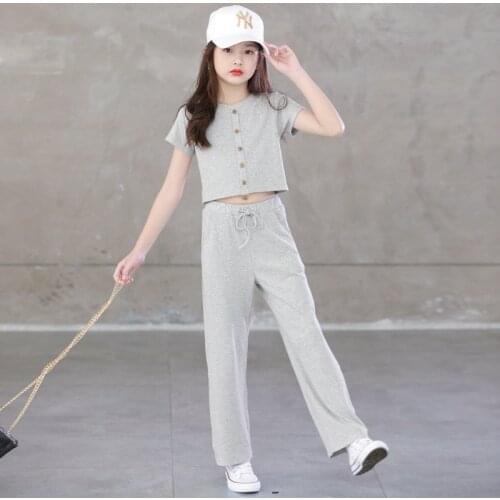 Fashion Girls Outfit Short-Sleeve Knitted Suits 8 10 12 years Crop Top Clothes Set Summer Autumn Teenage Clothing