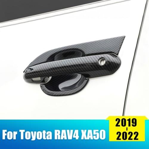 ABS Carbon Fiber Door Handle Door Bowl Cover Protector Trim Sticker For Toyota RAV4 2019 2020 2021 RAV 4 XA50 Accessories