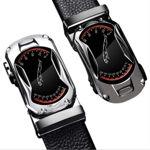 New Leather Belts for Men 3.5cm Width Sports Car Brand Fashion Automatic Buckle Black Genuine Leather Belt Mens Belts G186-5