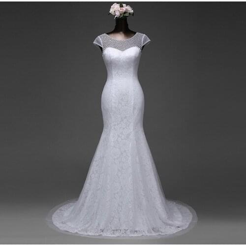 New crystal lace flower wedding dress mermaid with short sleeve ball gown vestido de noiva