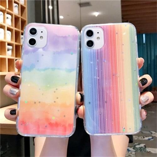 Rainbow Glitter Phone Case For iPhone 12 11 Pro Max X XS Max XR 11 6 6S 7 8 Plus SE Candy Colorful Soft TPU Shockproof Cover