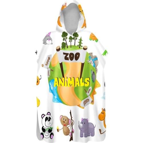 Cute Animal Pattern Microfiber Beach Poncho Towel With Hooded Outdoor Sport Diving Warm Coat Swimming Bathrobe With Button