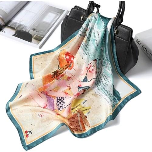 Design Digital Printing Women Silk Scarf Neck Ring Square Office Lady Foulard Neckerchief Hairband 55*55 cm Gril Scarves Tie