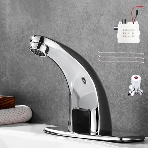 Automatic Sensor Touchless Bathroom Sink Faucet Vanity Faucets Hands-Free Bathroom Water Tap Hot & Cold Water Faucet Mixer