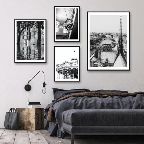 Modern Art Canvas Painting Eifel Bali Posters And Prints Black White Scenery Wall Carouse Pictures For Living Room Decor