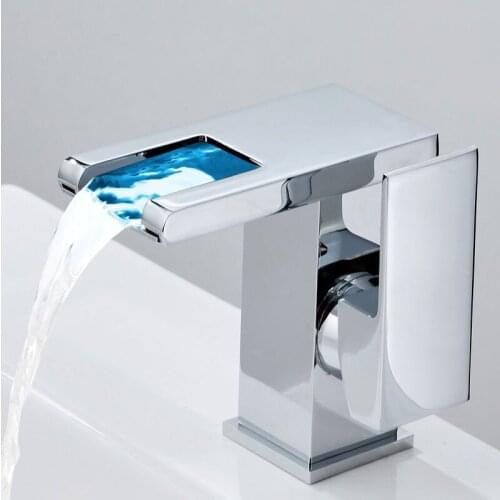 LED RGB Color Change Cold Hot Water Mixer Sink Tap Waterfall Bathroom Basin Faucet Powered by Water Flow