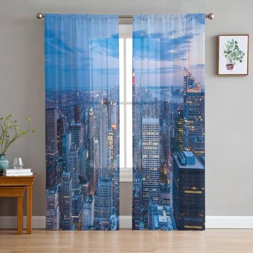 Manhattan City Landscape Sheer Curtains for Living Room Bedroom Kitchen Tulle for Windows Voile Yarn Curtains for Bedroom