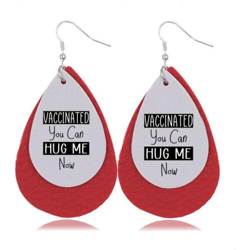 Vaccinated Nickel-Free Earrings You Can Hug Me Now Faux Leather Teardrop Earrings Bulk Order Wholesale